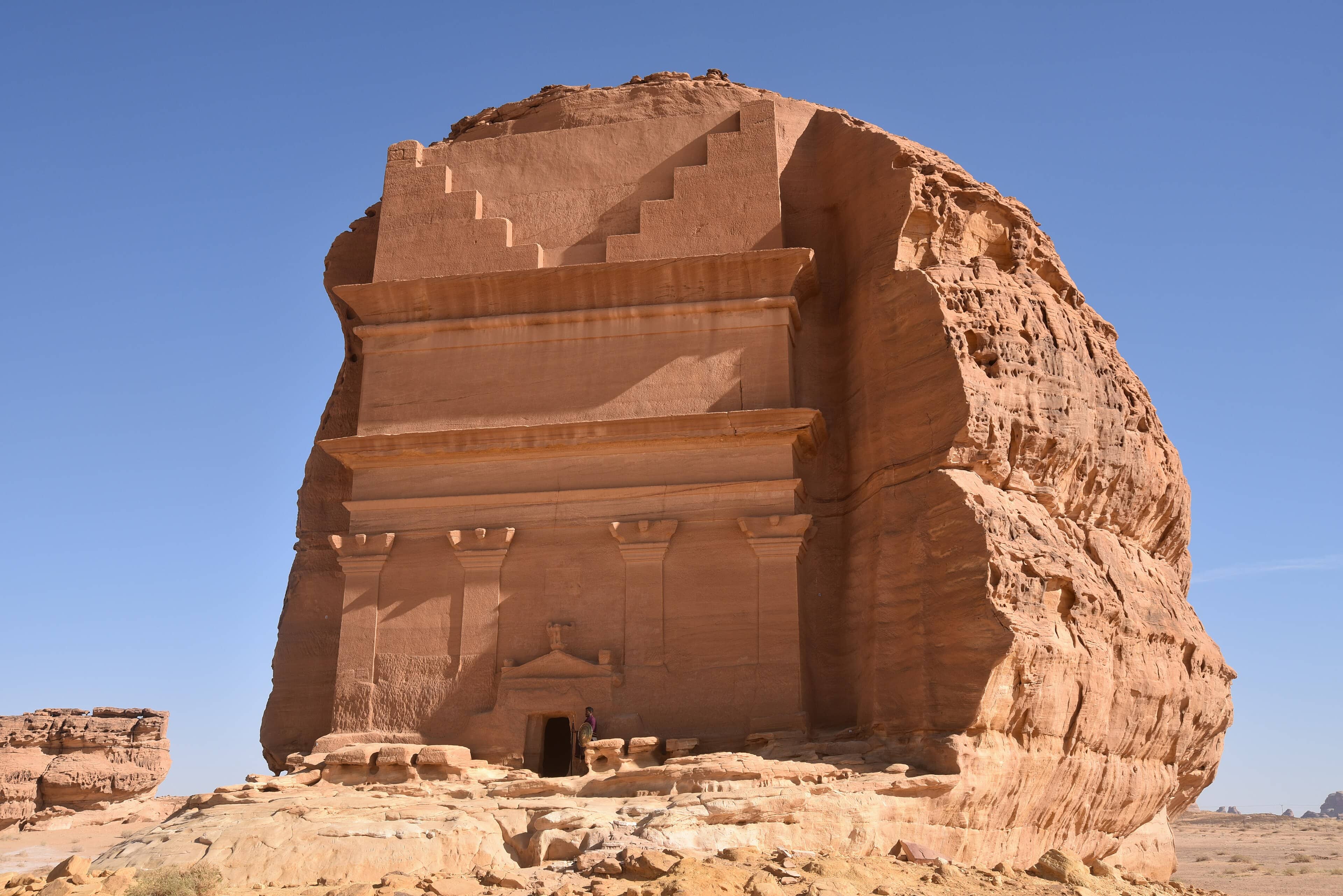 Qasr al-Farid, the great Nabataean tomb carved into a sandstone boulder at Hegra, Saudi Arabia