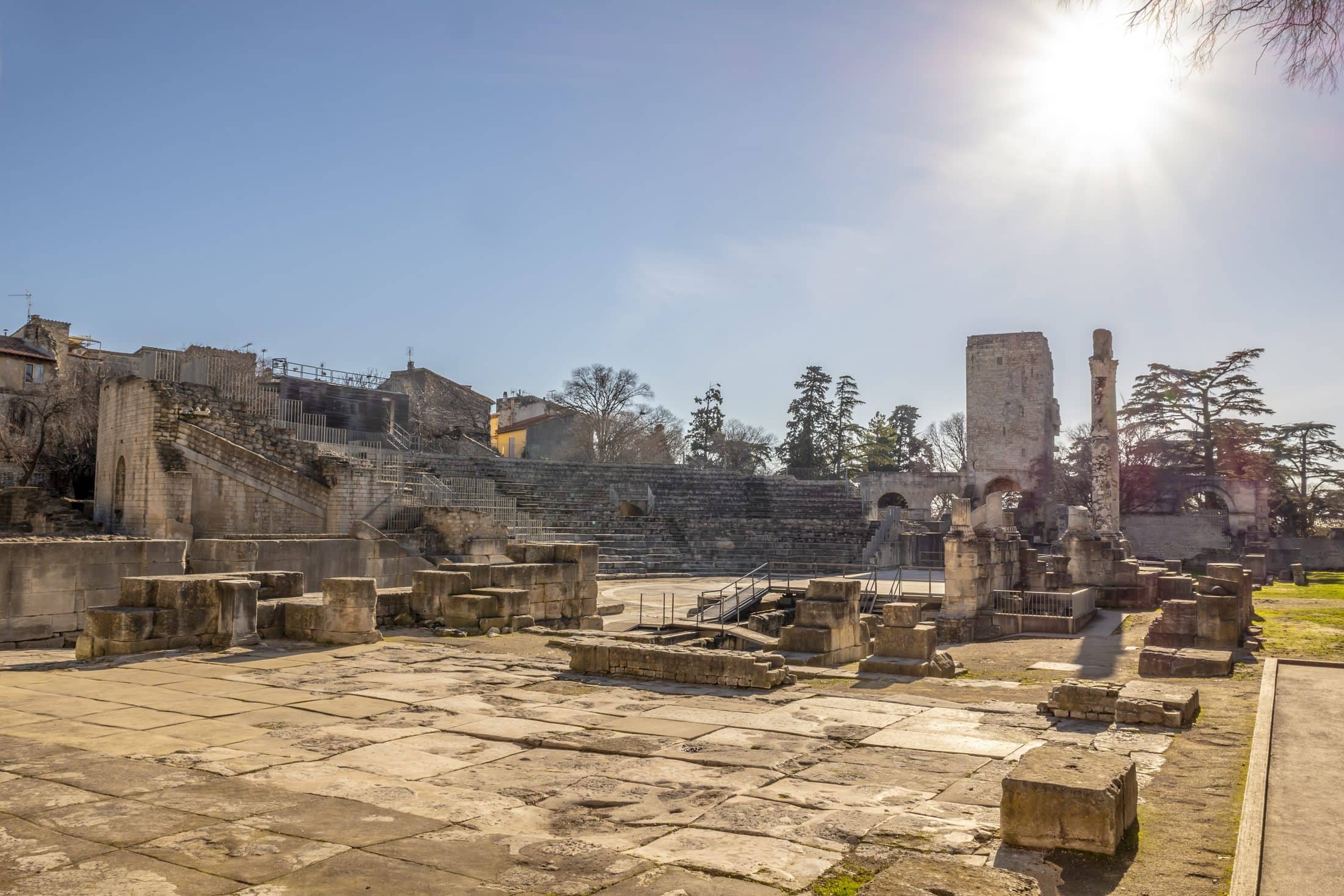 The Arles Amphitheatre under the sunlight at daytime in Arles in France